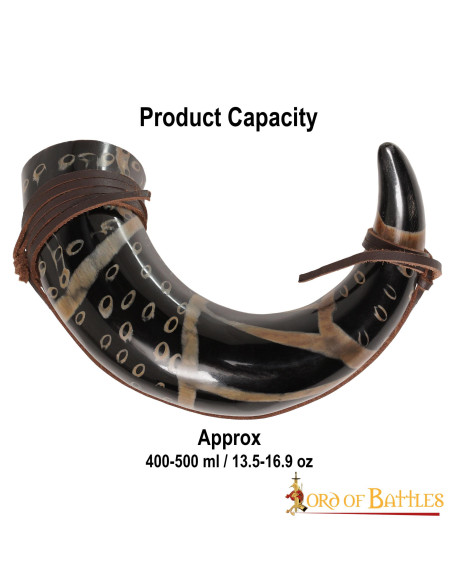 Drinking horn with leather cord