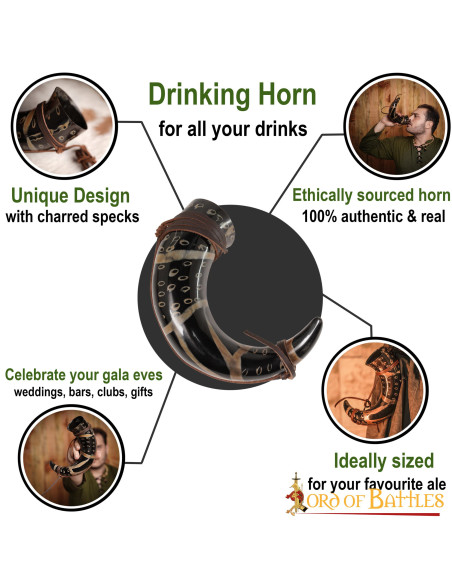 Drinking horn with leather cord