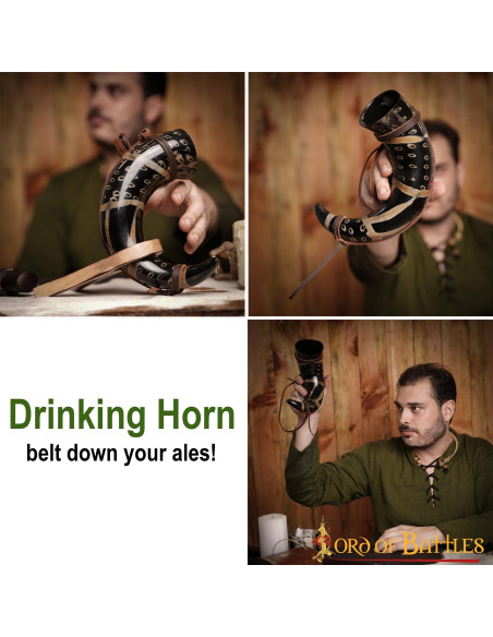Drinking horn with leather cord