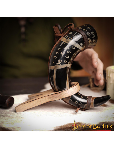 Drinking horn with leather cord