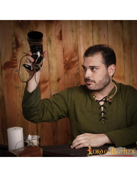 Drinking horn with leather cord