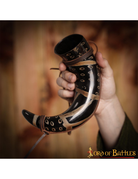 Drinking horn with leather cord