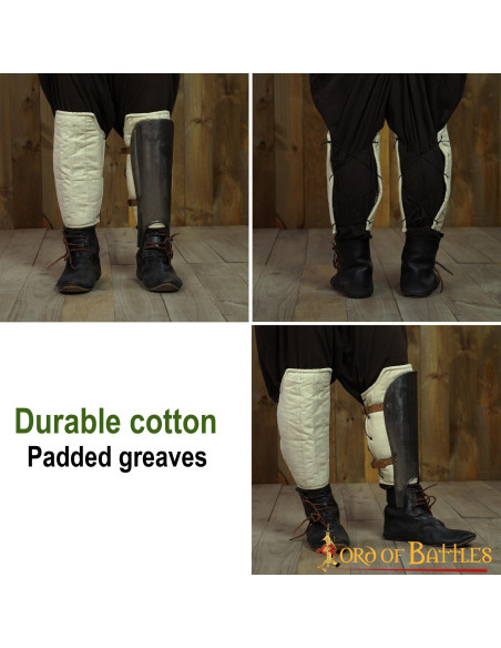 Padded medieval greaves, dark brown