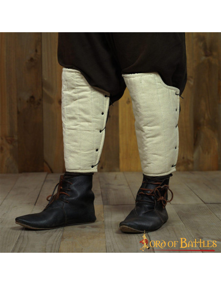 Padded medieval greaves, dark brown