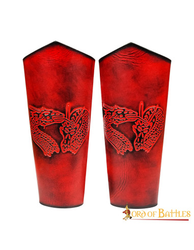 Dragon Fantasy Bracelets in embossed leather, red