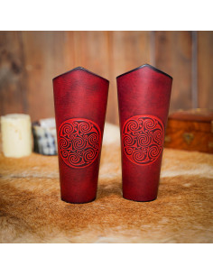 Celtic spiral bracelets in embossed leather, red