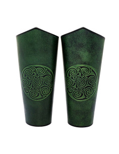 Green embossed leather Celtic spiral bracelets