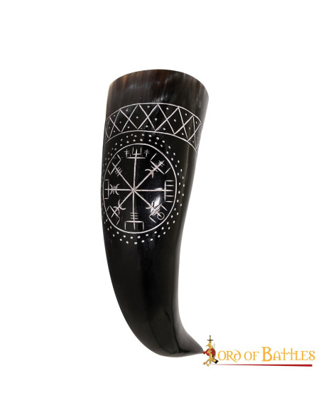 Viking Vegvisir Horn in Ox Leather