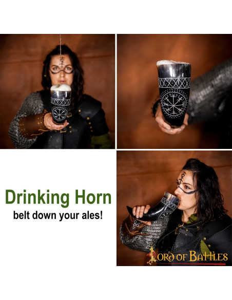 Viking Vegvisir Horn in Ox Leather