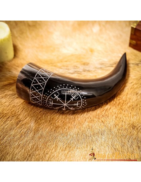 Viking Vegvisir Horn in Ox Leather