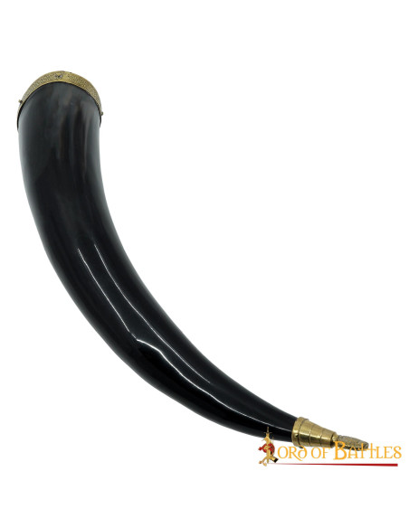 Viking drinking horn with brass...