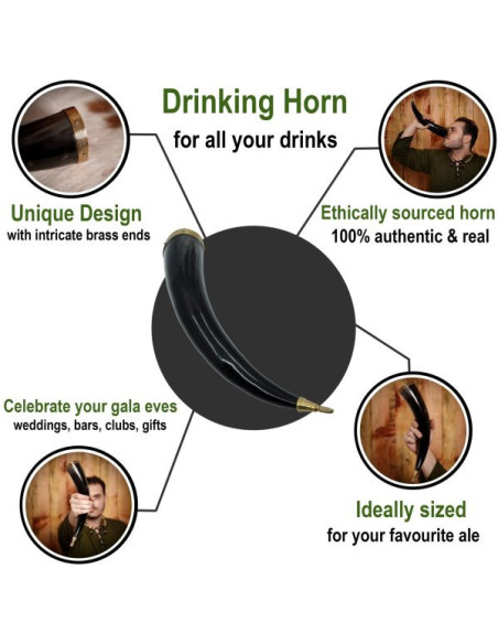 Viking drinking horn with brass...