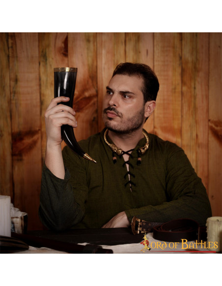 Viking drinking horn with brass...