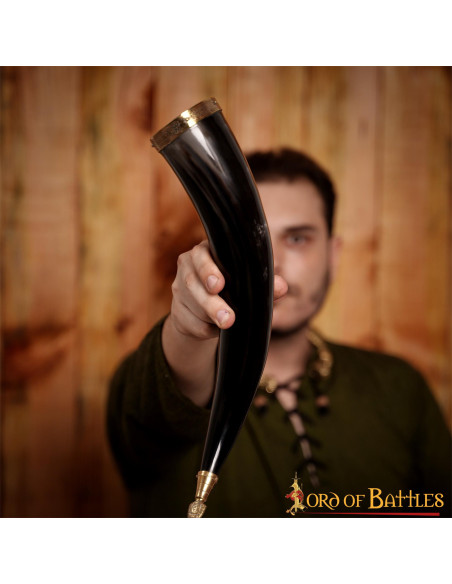 Viking drinking horn with brass...