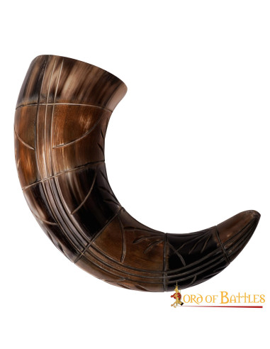 Brass Rim Drinking Horn with Horn Stand