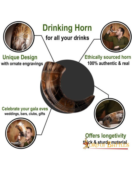 Viking ox drinking horn with engraved...