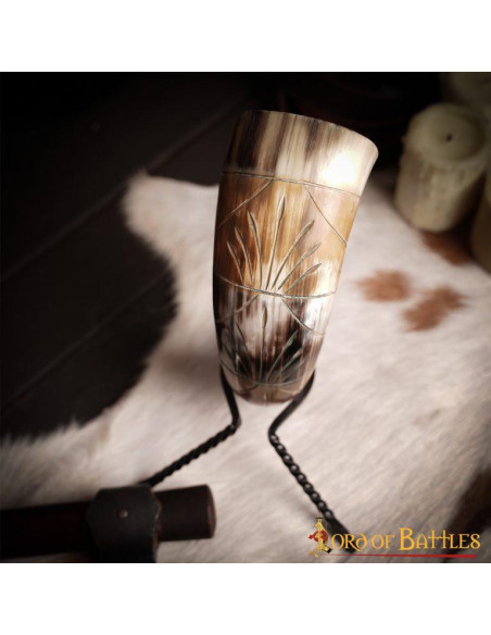 Viking ox drinking horn with engraved...
