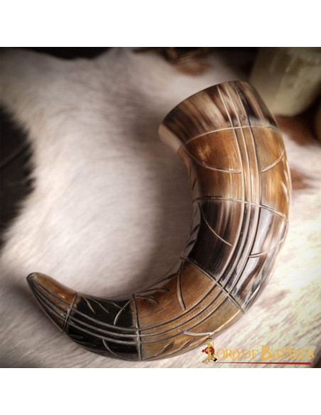 Viking ox drinking horn with engraved...