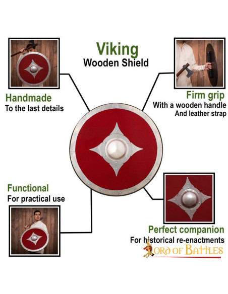 Viking red wooden combat shield