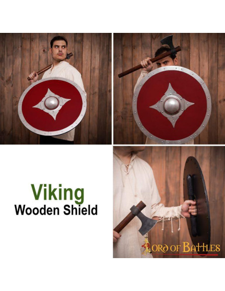 Viking red wooden combat shield