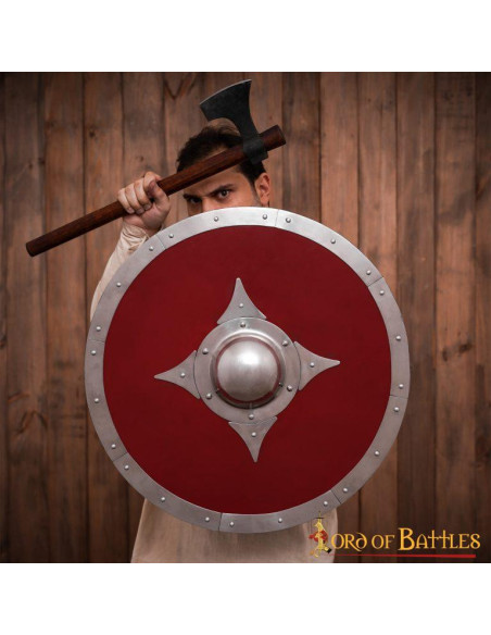 Viking red wooden combat shield