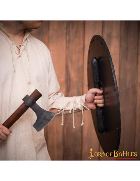 Viking red wooden combat shield