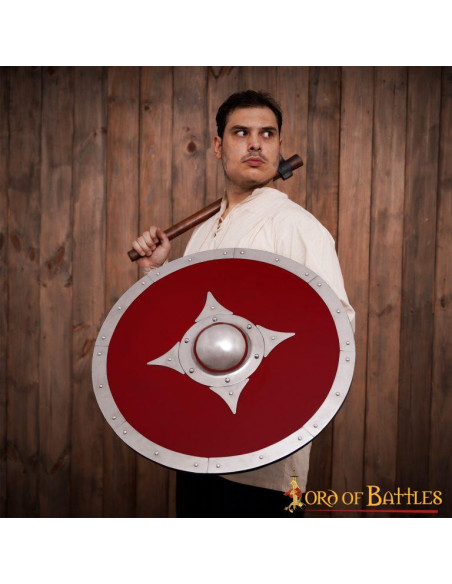 Viking red wooden combat shield