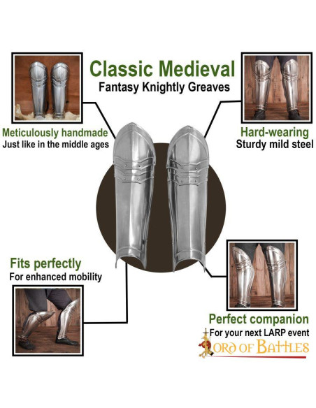 Classic Medieval Fantasy Knight Greaves