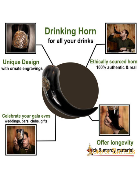 Drinking horn with engraved Celtic knots