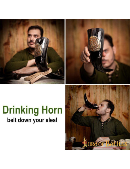 Drinking horn with engraved Celtic knots