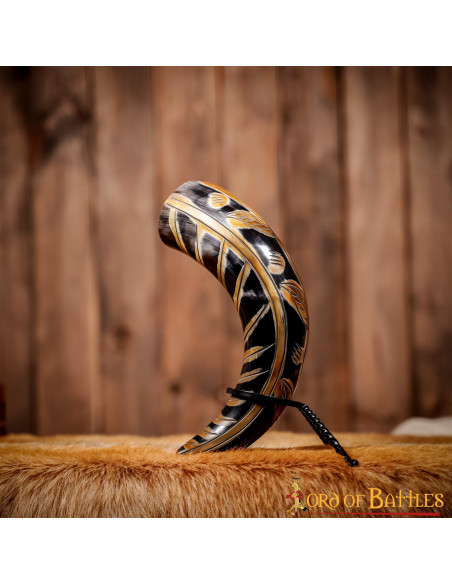 Viking horn with engraved designs...