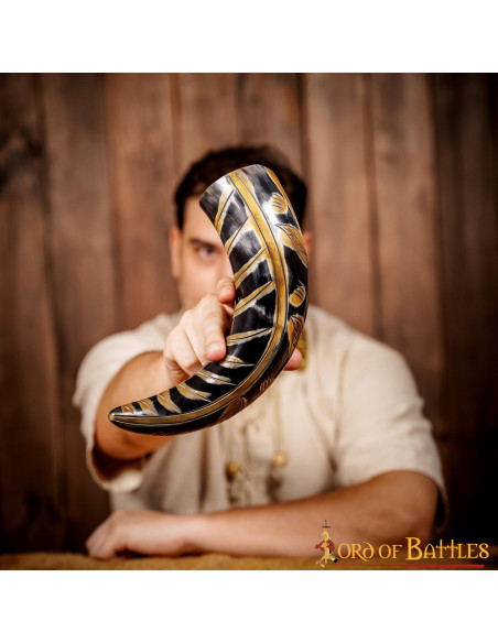 Viking horn with engraved designs...