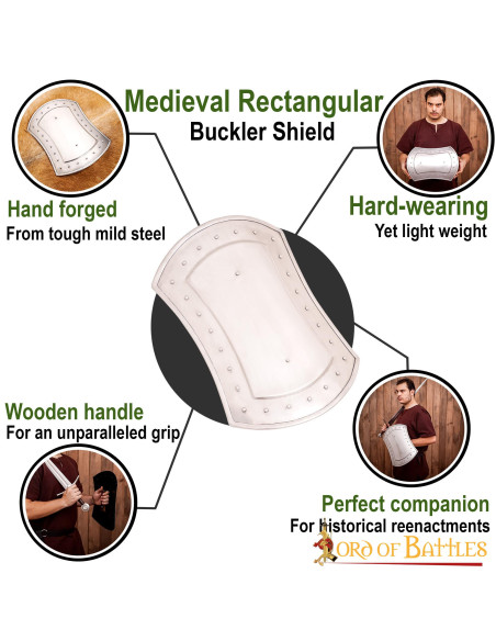Medieval rectangular steel buckler...