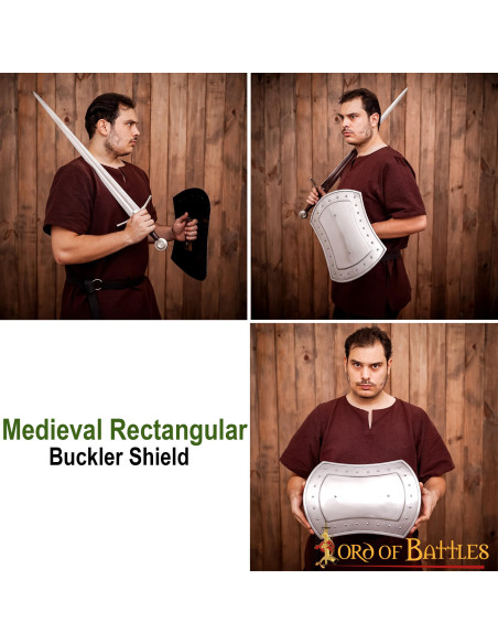 Medieval rectangular steel buckler...