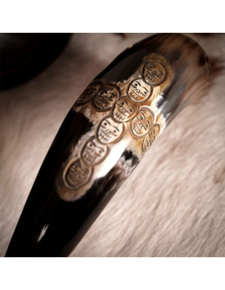 Viking drinking horn cross skull design