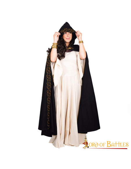 Elven wool cloak with hood and brass...