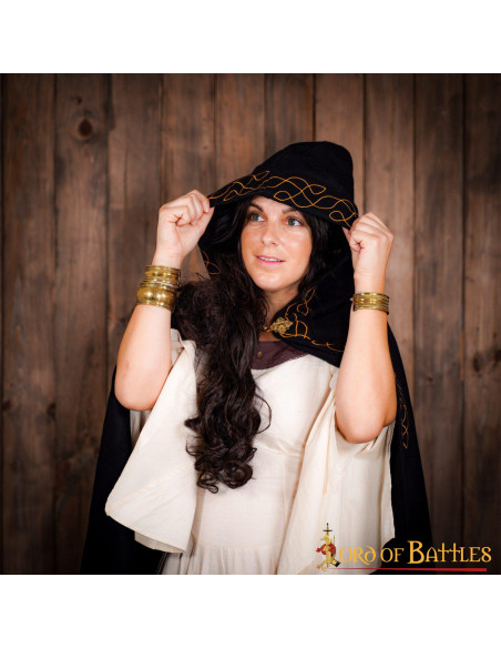 Elven wool cloak with hood and brass...