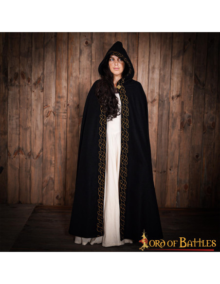 Elven wool cloak with hood and brass...
