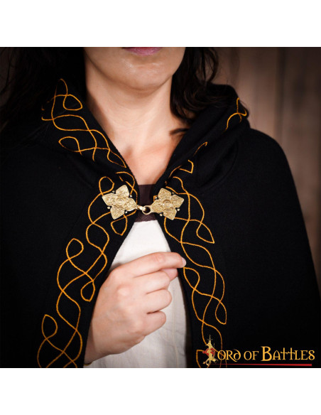 Elven wool cloak with hood and brass...