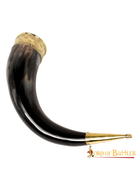 Viking drinking horn with brass...