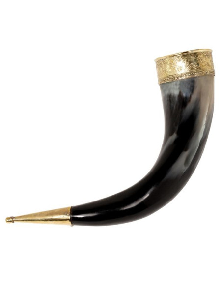 Viking drinking horn with brass...