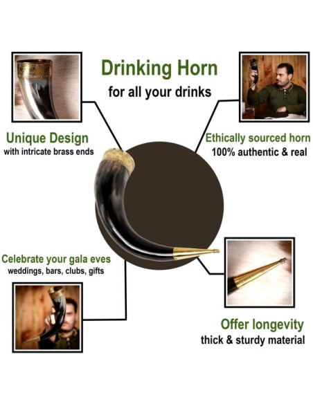 Viking drinking horn with brass...