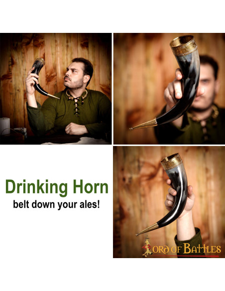 Viking drinking horn with brass...