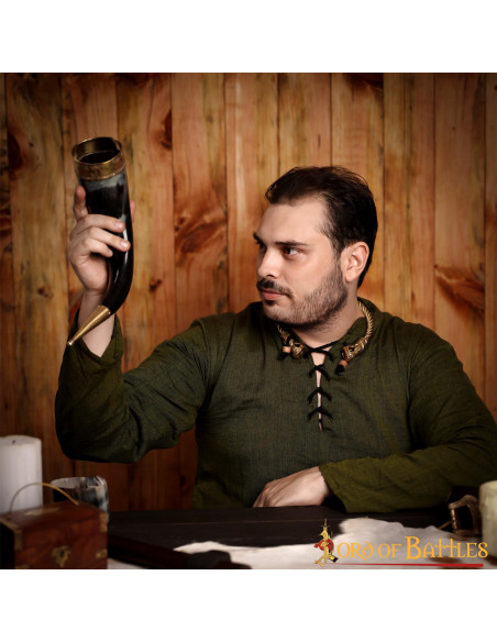 Viking drinking horn with brass...