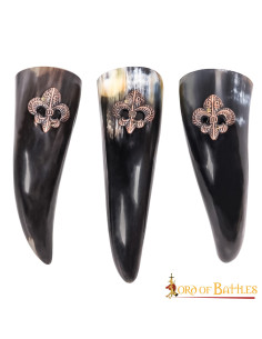 Set of 3 Viking drinking horns Fleur de Lis design