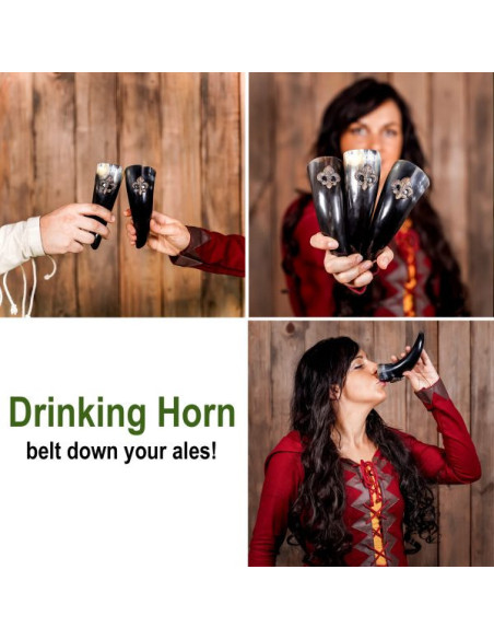 Set of 3 Viking drinking horns Fleur...