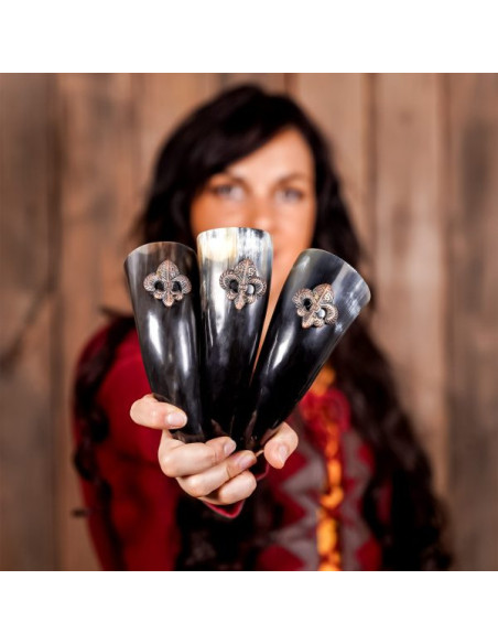 Set of 3 Viking drinking horns Fleur...