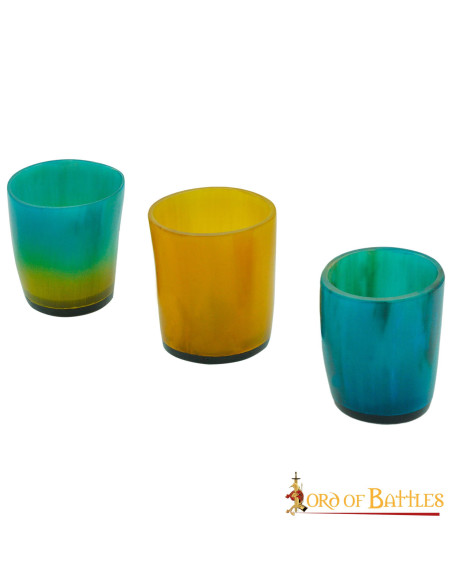 Set of 3 colorful ox horn shot glasses
