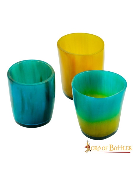 Set of 3 colorful ox horn shot glasses