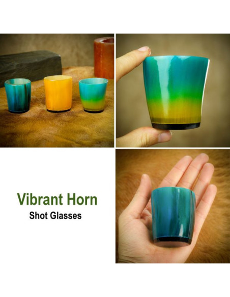 Set of 3 colorful ox horn shot glasses